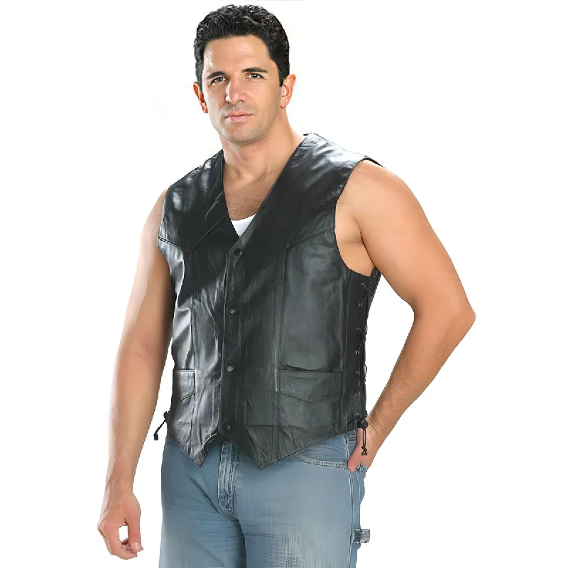 USA Leather 201L Men's Black Classic Leather Side Lace Vest