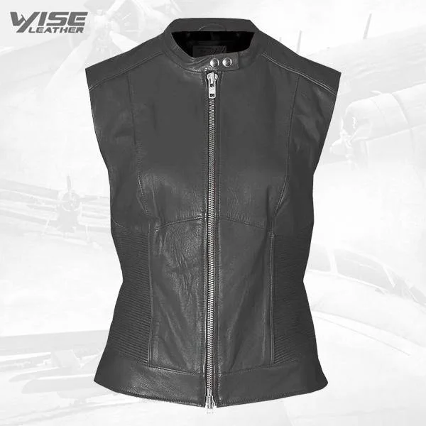 Vintage Look Women Grey Leather Vest