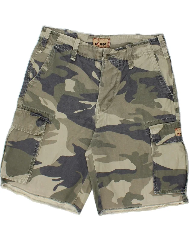 VINTAGE Mens Cargo Shorts IT 48 Medium W32  Green Camouflage Cotton