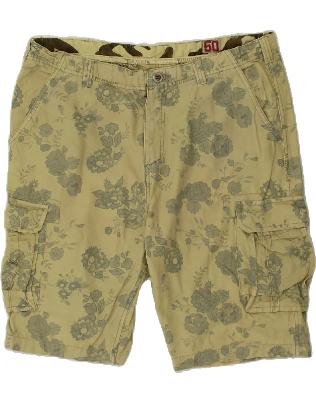 VINTAGE Mens Cargo Shorts IT 50 Large W36 Yellow Floral Cotton