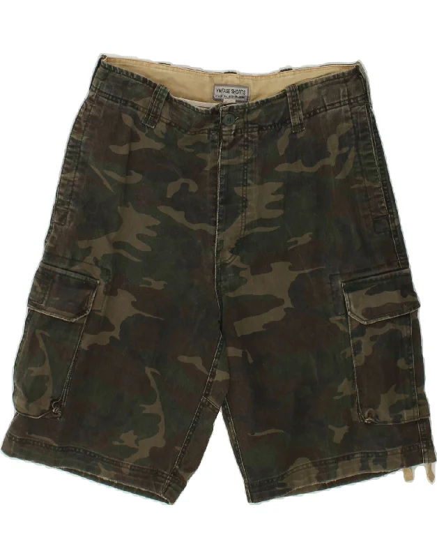 VINTAGE Mens Cargo Shorts Medium W32  Green Camouflage Cotton