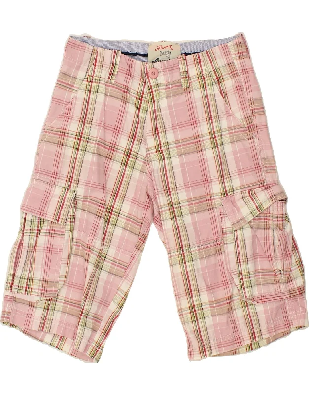 VINTAGE Mens Cargo Shorts W28 Small Pink Check Cotton