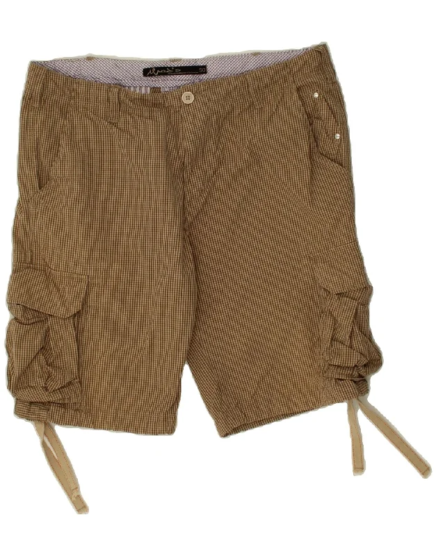 VINTAGE Mens High Waist Cargo Shorts IT 50 Large W34  Brown Gingham Cotton