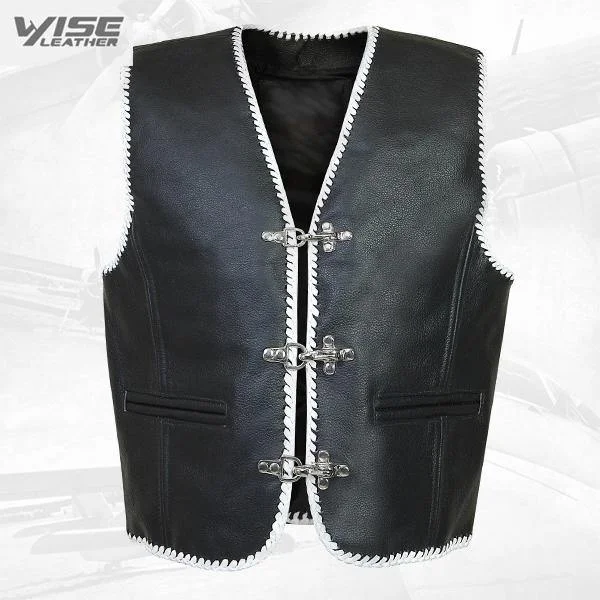 White Trim Biker Leather Vest