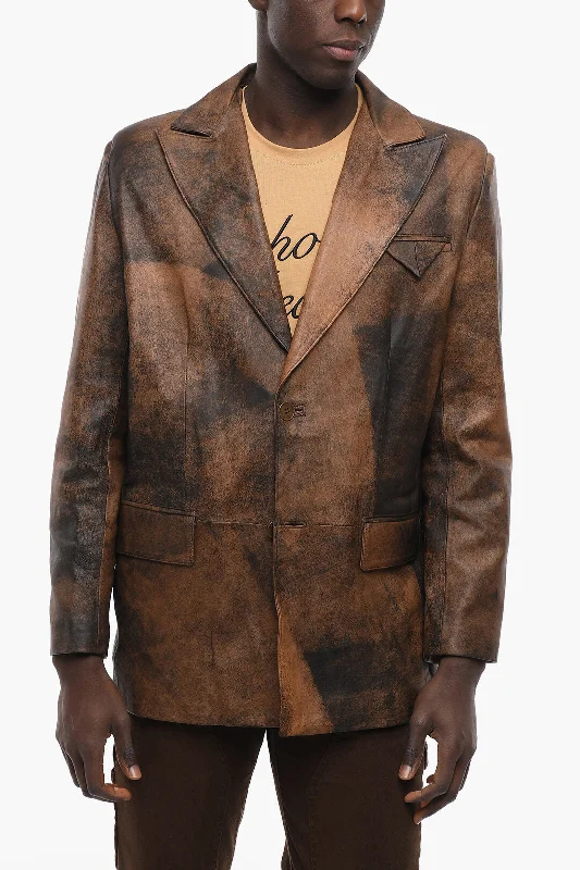 BAIA leather no vent peak lapel 2-button blazer