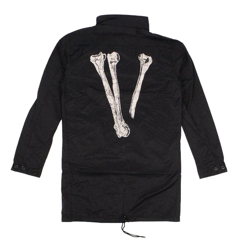 Black Cotton Blend Skull Trench Coat