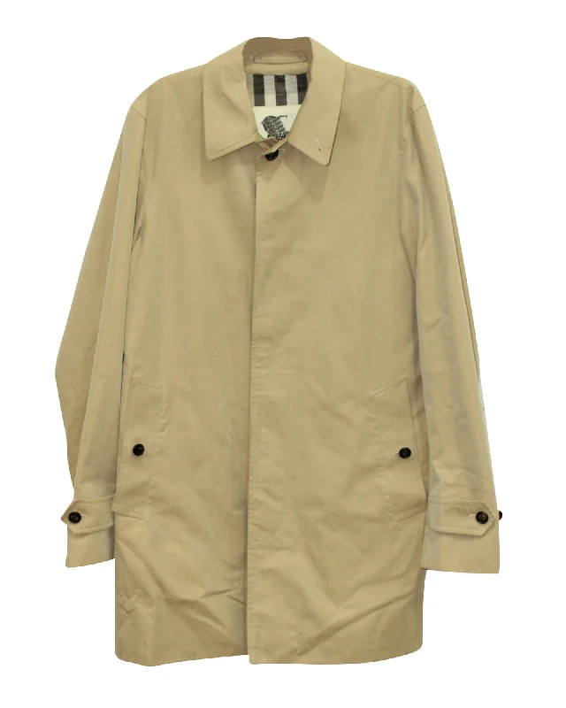 Burberry Concealed Front Car Coat in Light Brown Cotton Gabardine