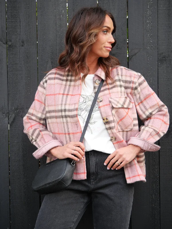 Foxwood Frankie Check Shacket Pink