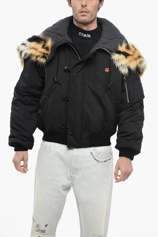 Kenzo Drop Shoulder Bomber With Faux-Fur