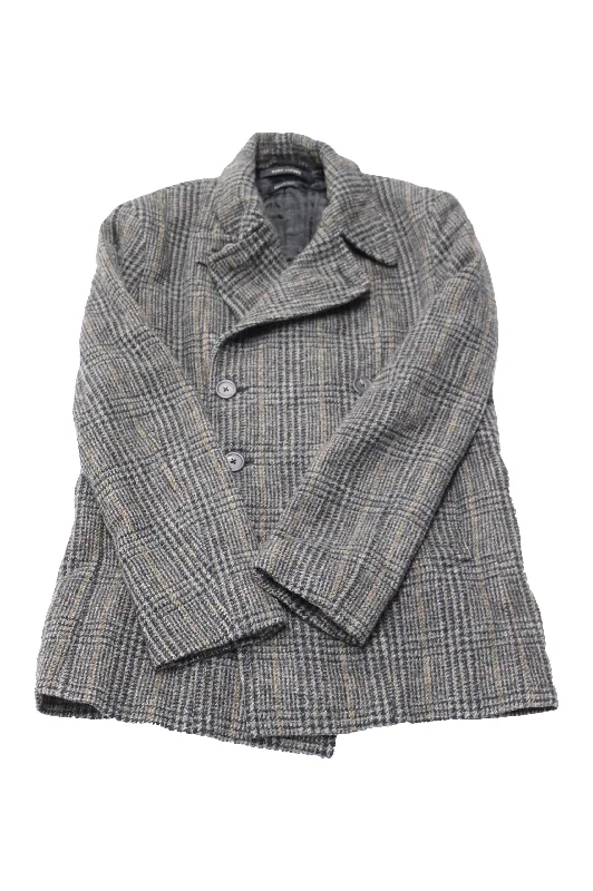 Marc Jacobs Plaid Pea Coat in Grey Wool