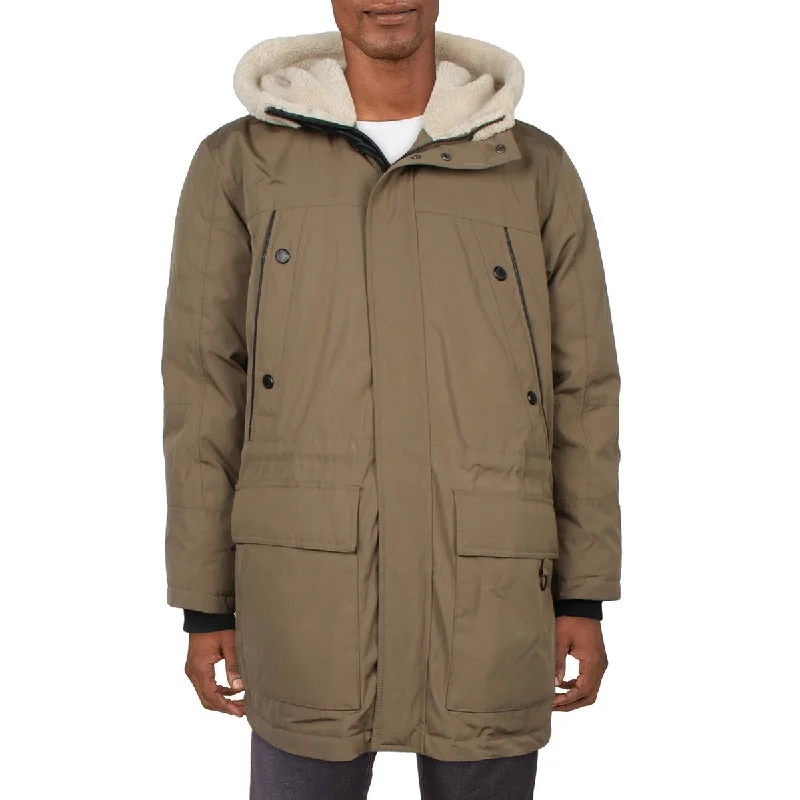 Mens Faux Fur Lined Cold Weather Parka Coat