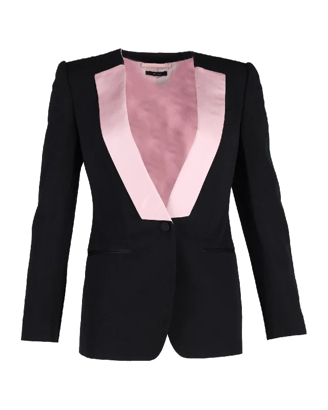 Tom Ford Pink Lapel Blazer in Black Virgin Wool