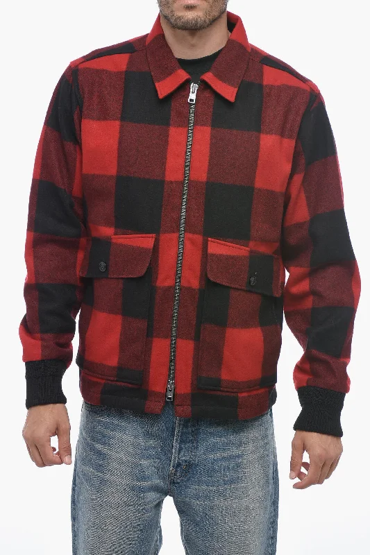 Woolrich Wool and Nylon Buffalo Checked Overshirt with Zip