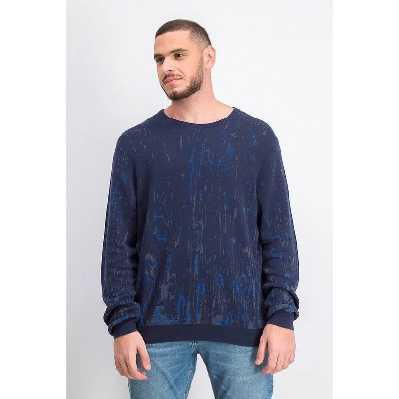 Alfani Men's Paint Splatter Crewneck Sweater Navy Size Extra Large - X-Large