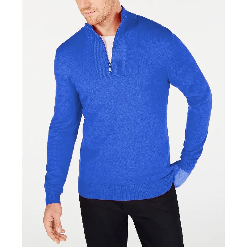 Alfani Men's Quarter-Zip Ribbed Placket Sweater Blue Size Small