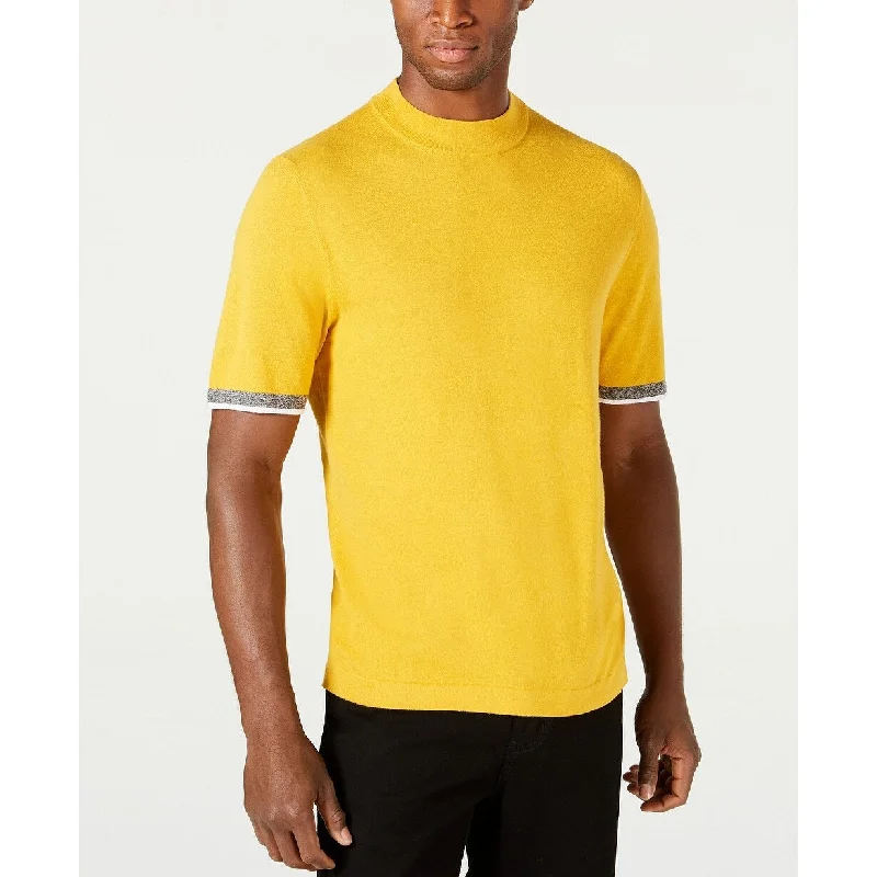 Alfani Men's Short-Sleeve Mock Neck Sweater Yellow Size Large