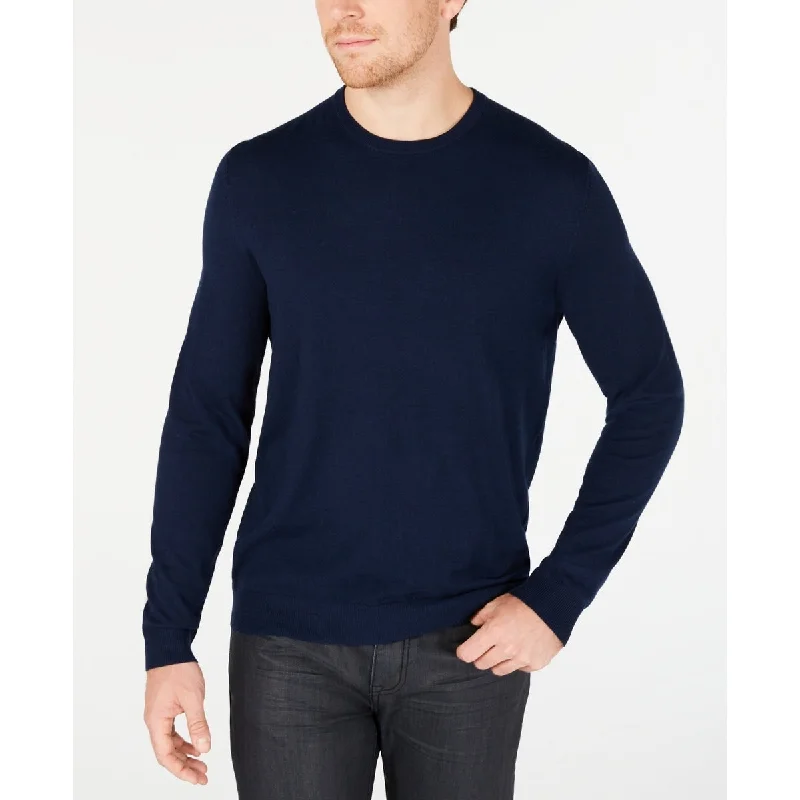 Alfani Men's Solid Crewneck Sweater Blue