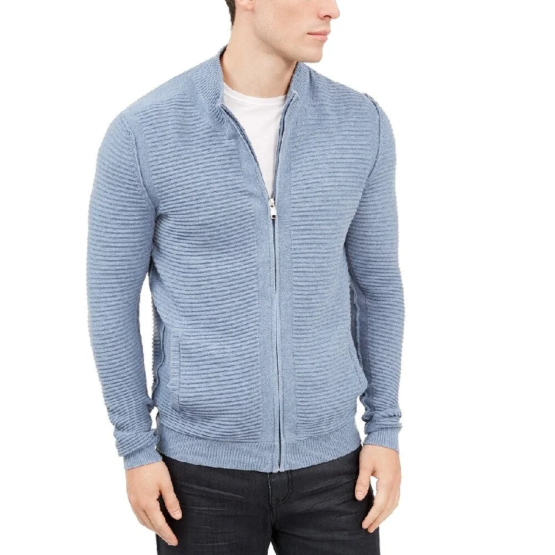 Alfani Men's Textured Zip-Front Cardigan Sweater Blue Size Small