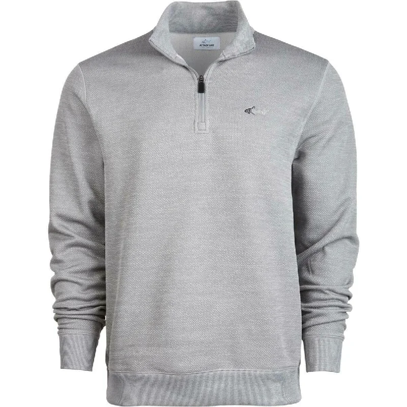 Attack Life by Greg Norman Men's Rapiwarm Quarter Zip Herringbone Sweater Gray Size 2 Extra Large