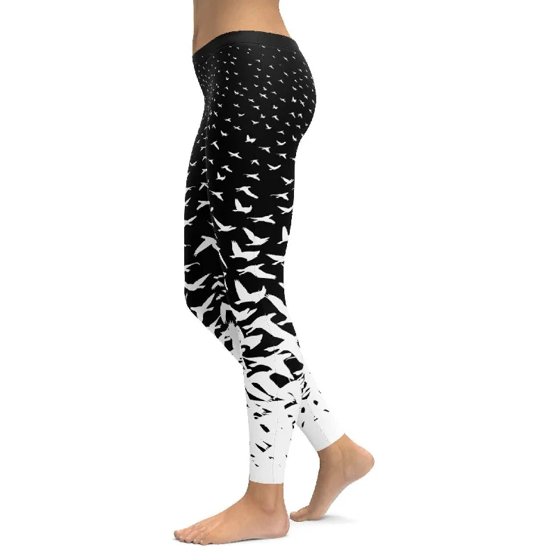 B&W Flying Birds Leggings