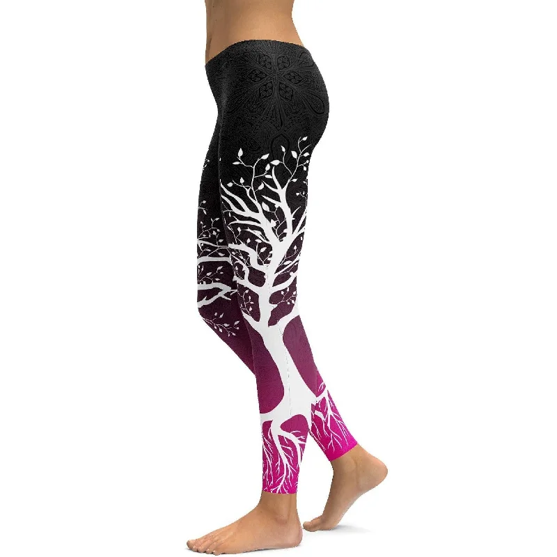 Black to Pink Tree of Life Leggings