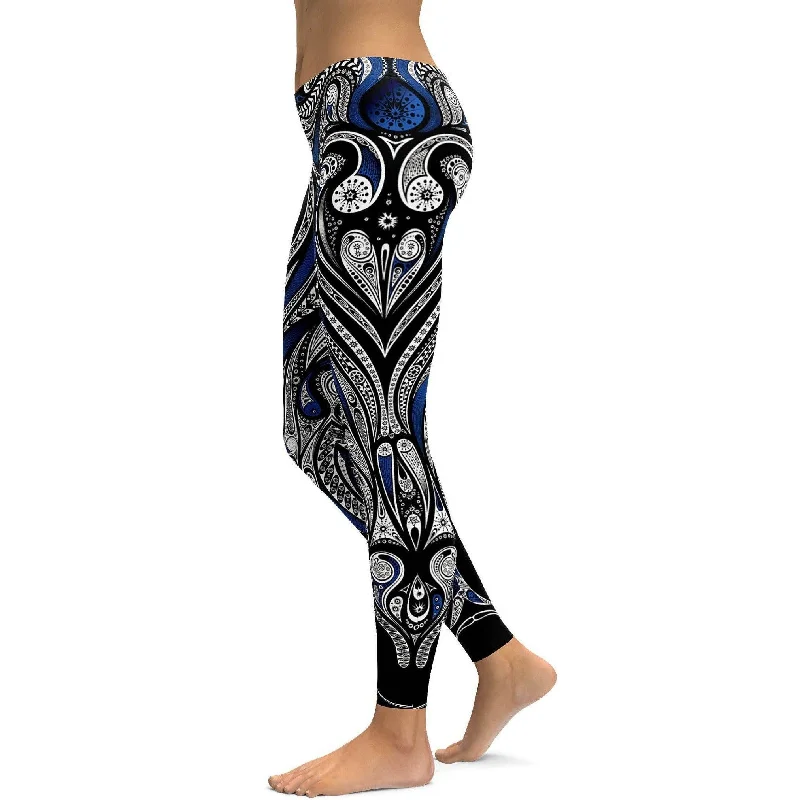 Blue Ornament Pattern Leggings