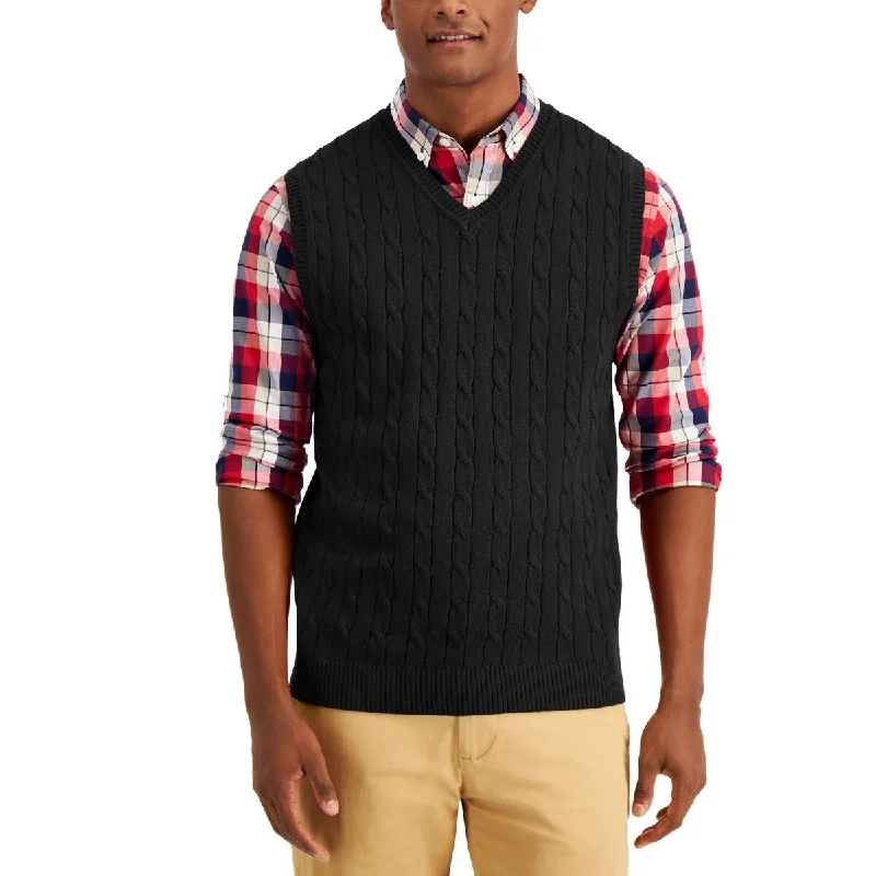 Club Room Men's Cable Knit Cotton Sweater Vest Black