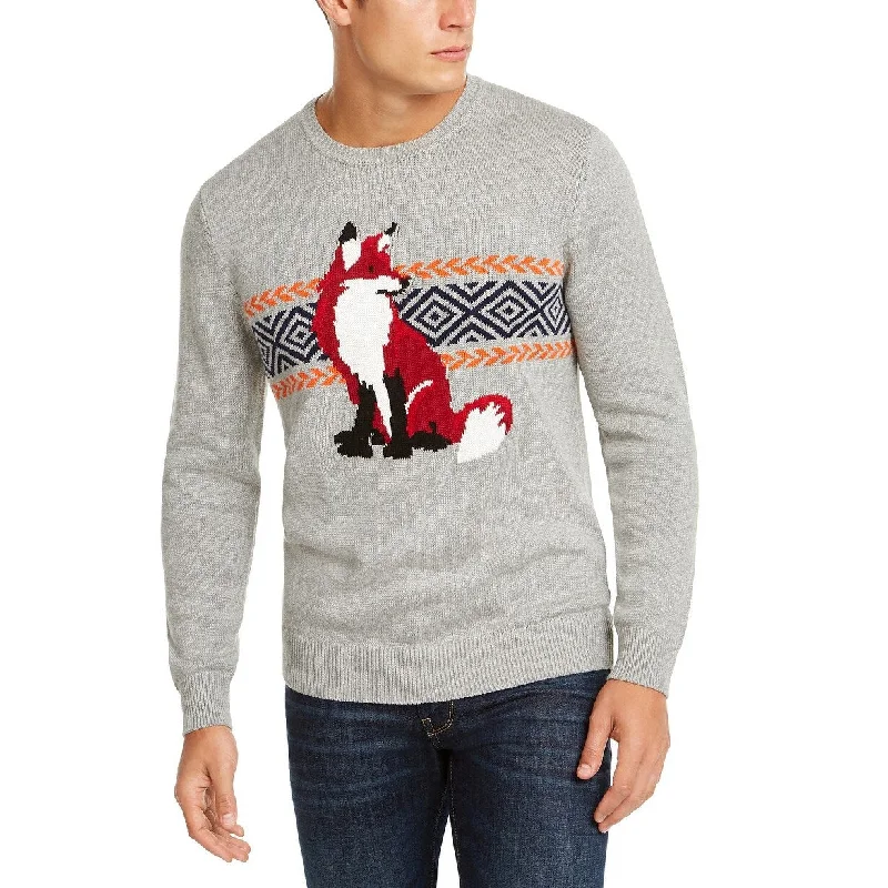 Club Room Men's Fox Graphic Crewneck Sweater Gray Size Extra Large