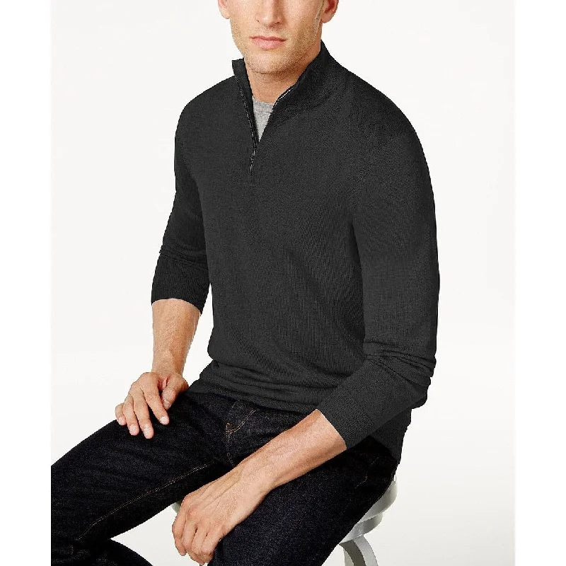 Club Room Men's Quarter-Zip Merino Wool Blend Sweater Black Size Small