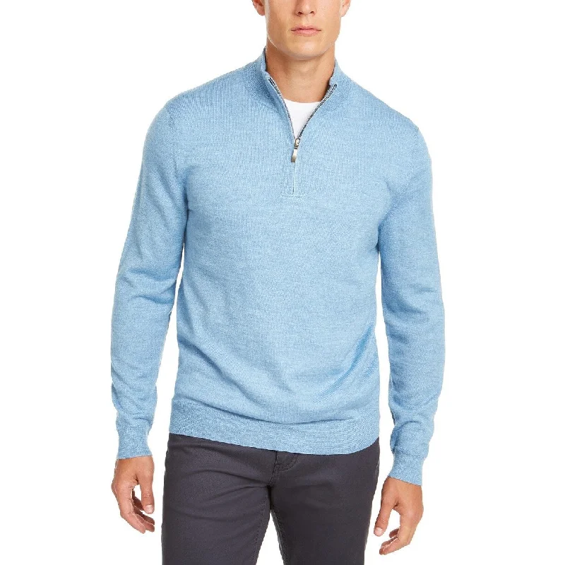 Club Room Men's Quarter-Zip Merino Wool Blend Sweater Light Blue Size Small