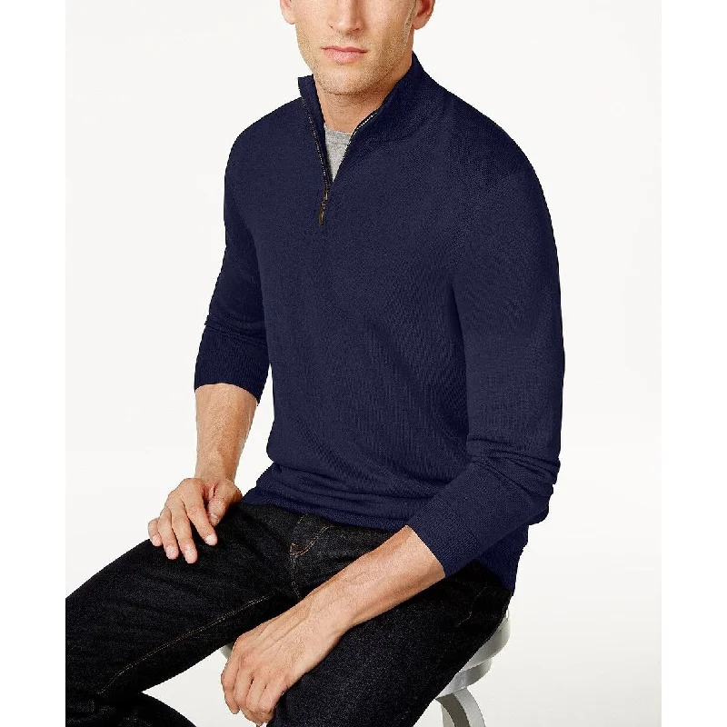 Club Room Men's Quarter-Zip Merino Wool Blend Sweater Navy Size Small