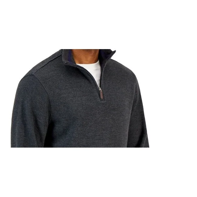 Club Room Men's Solid Classic Fit French Rib Quarter Zip Sweater Gray Size X-Large