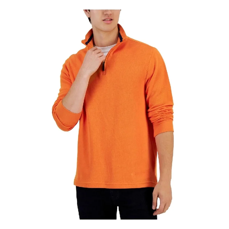 Club Room Men's Solid Classic Fit French Rib Quarter Zip Sweater Orange