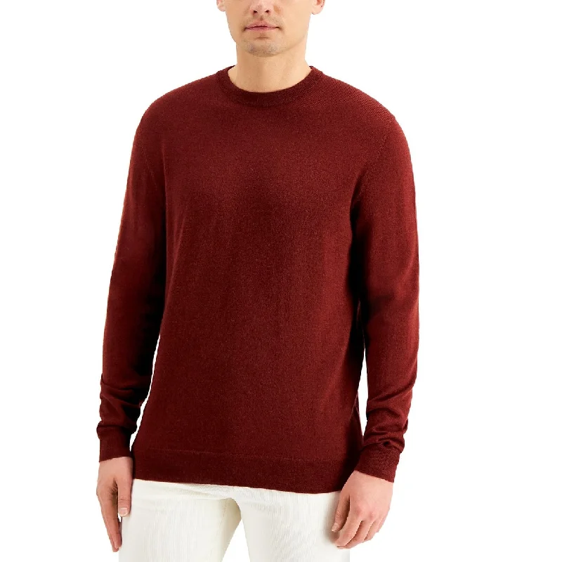 Club Room Men's Solid Crew Neck Merino Wool Blend Sweater Cherry Size Large