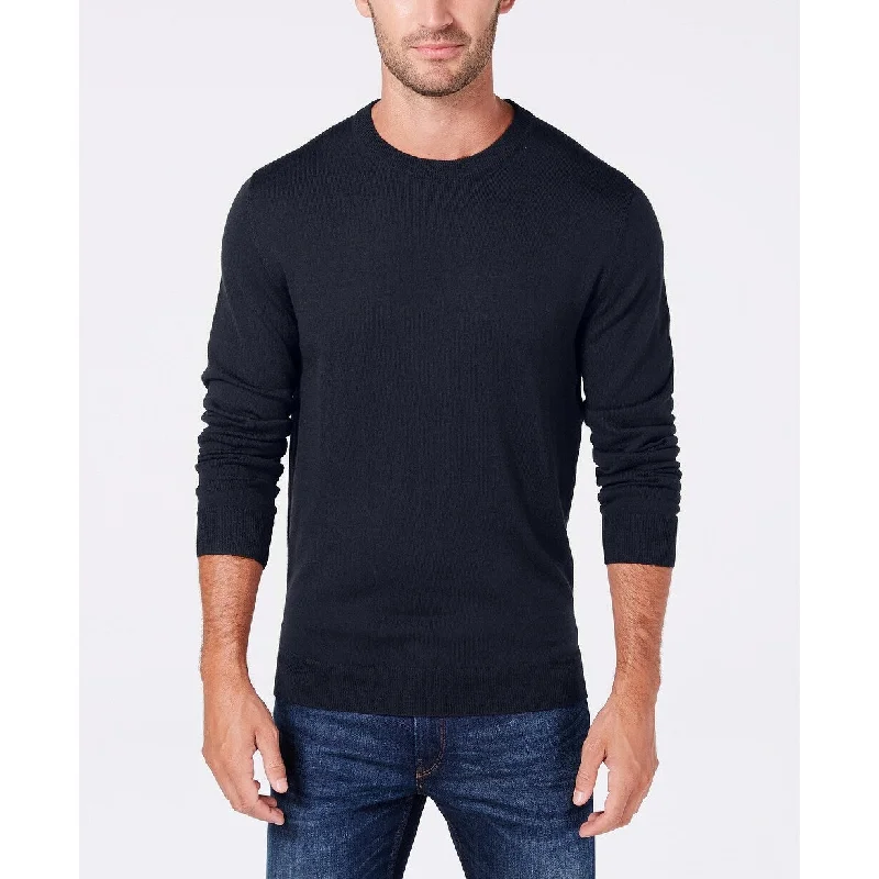 Club Room Men's Solid Crew Neck Merino Wool Blend Sweater Navy Size Small