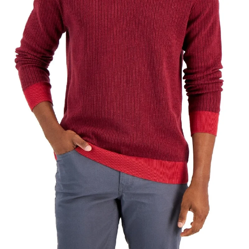 Club Room Men's Two-Tone Crewneck Sweater Red Size Small