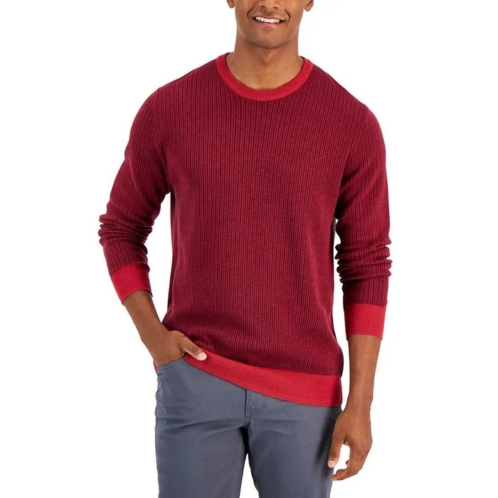 Club Room Men's Two Tone Crewneck Sweater Red Size X-Large