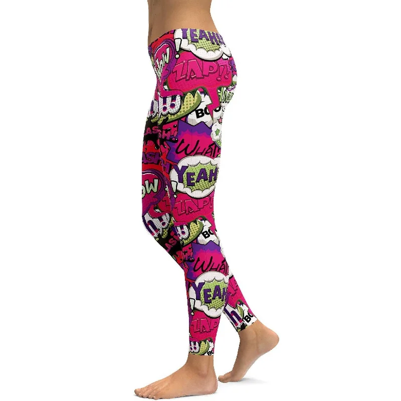 Comic Book Bubbles Pink Leggings