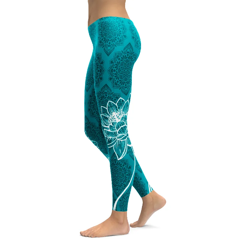 Cyan Blue Lotus Leggings