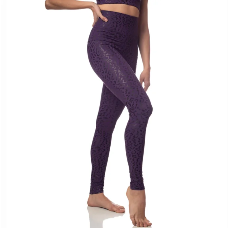 Leopard Foil Legging - Eggplant