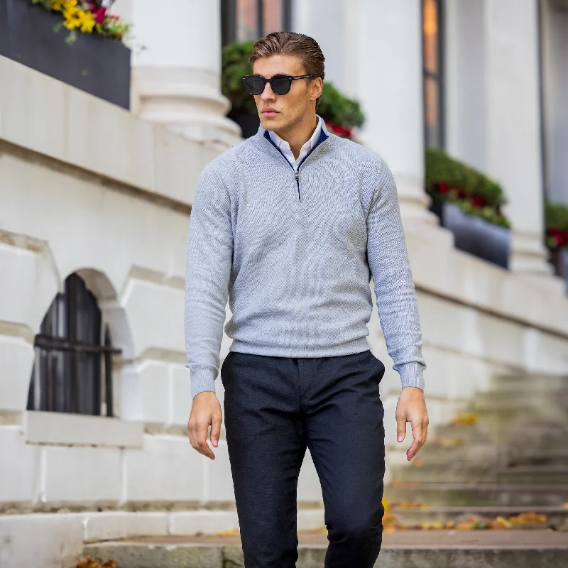 Grey Vineyard Waffle Knit Quarter Zip Sweater