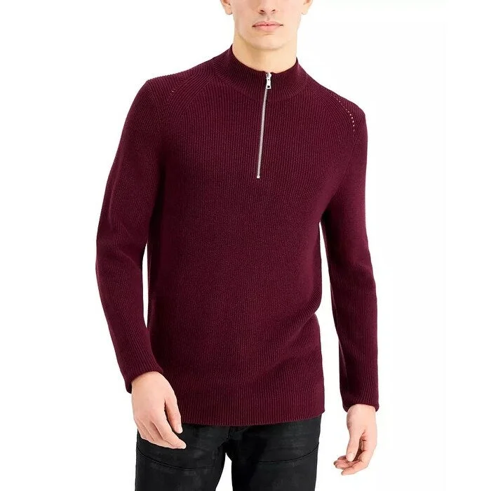 INC International Concepts Men's Howie Quarter-Zip Sweater Wine Size L - Large