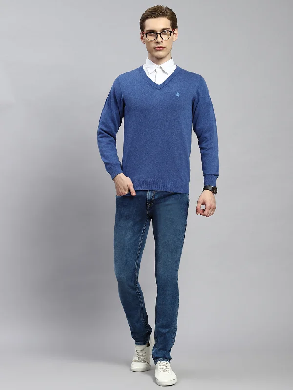 Men Blue Solid Pullover