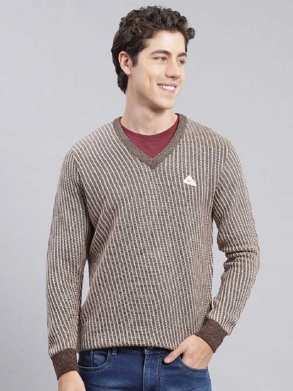 Men Brown Jaquard Wool blend Pullover