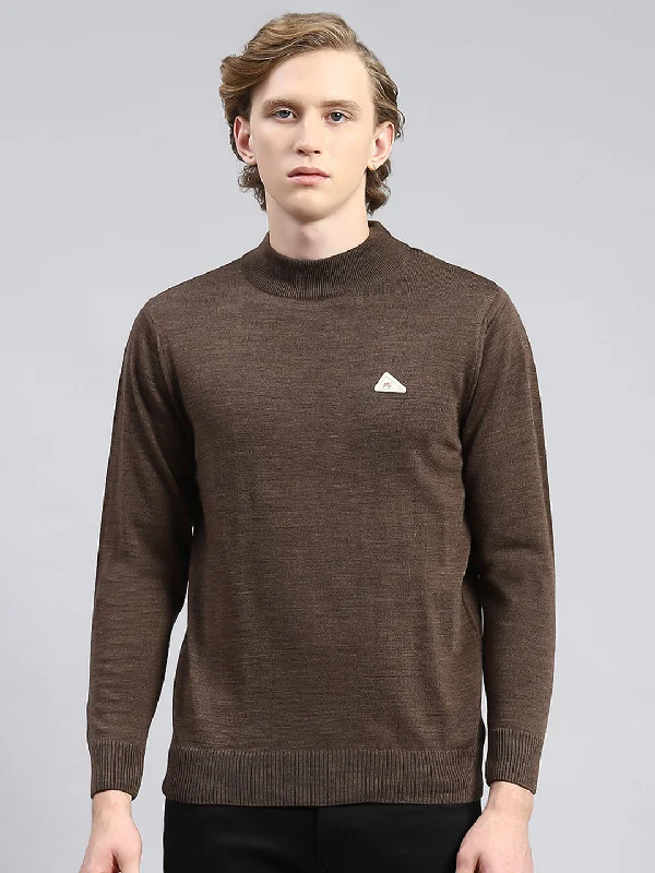 Men Brown Solid Pullover