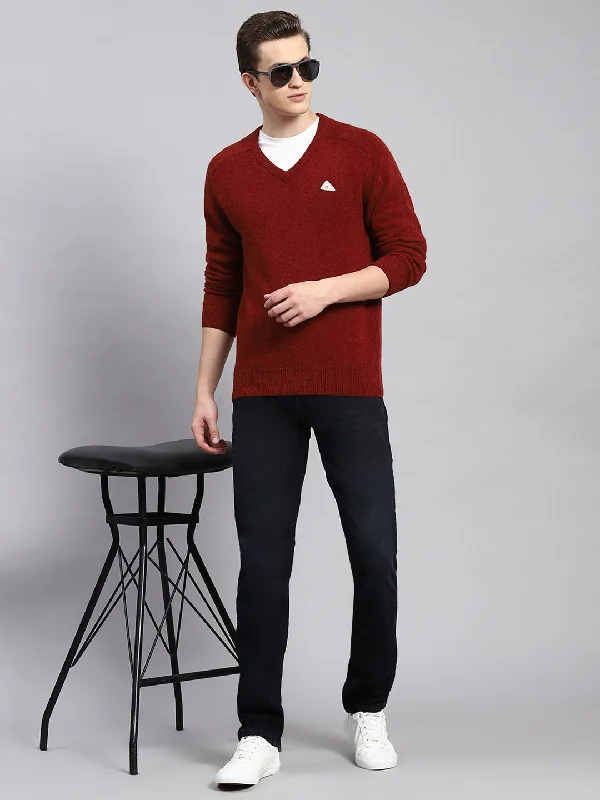 Men Maroon Solid Pullover