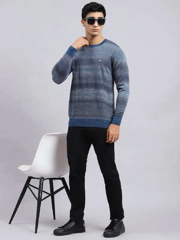 Men Navy Blue Self Pullover