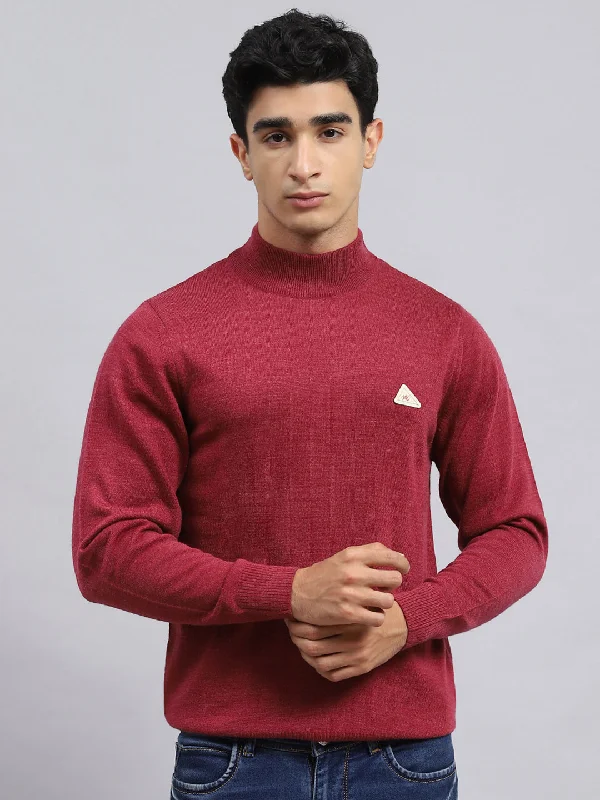 Men Pink Solid Pullover