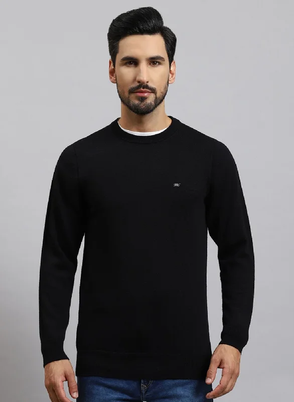 Men Black Solid Pure wool Pullover