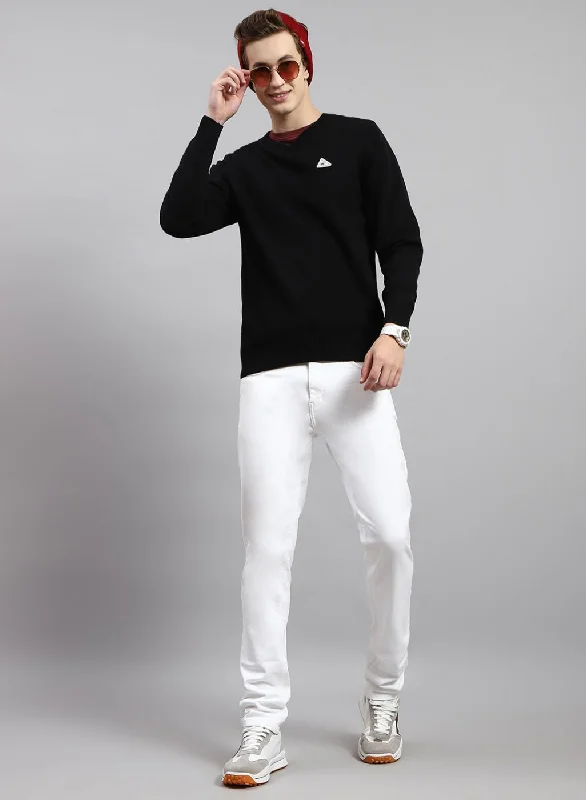 Men Black Solid Wool blend Pullover